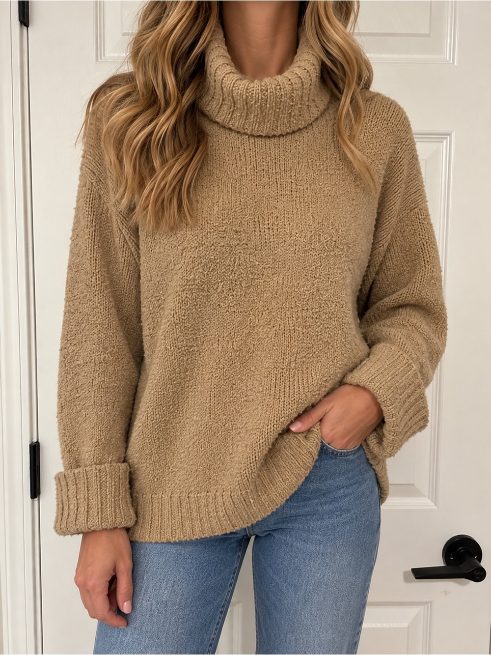 Time and Tru Chunky Turtleneck Sweater in Camel